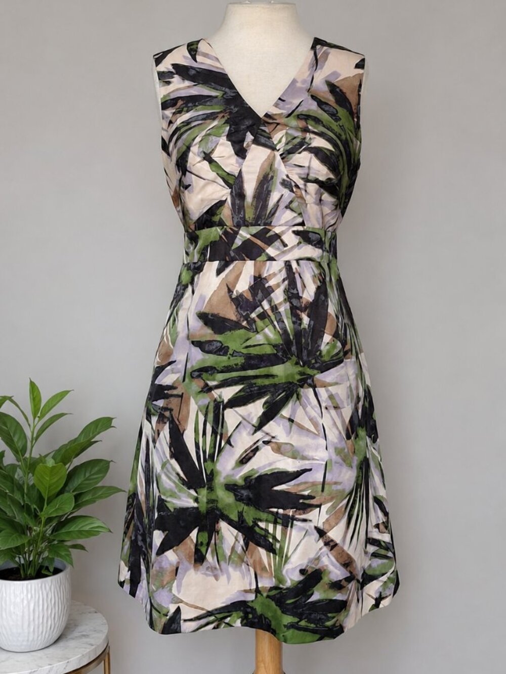 Linen Blend Summer Dress -Banana Republic Tropical Leaf Print
